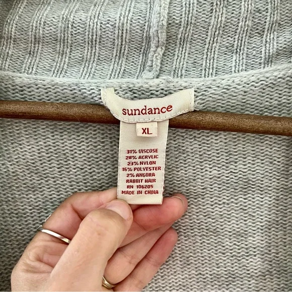 Sundance Light Grey Open Front Knit Cardigan Size XL - Picture 13 of 16